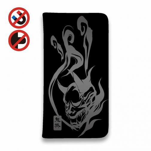 【手帳型ベルトなし】【Stick Case】鬼掛　鬼火般若バージョン・ブラック＆シルバー