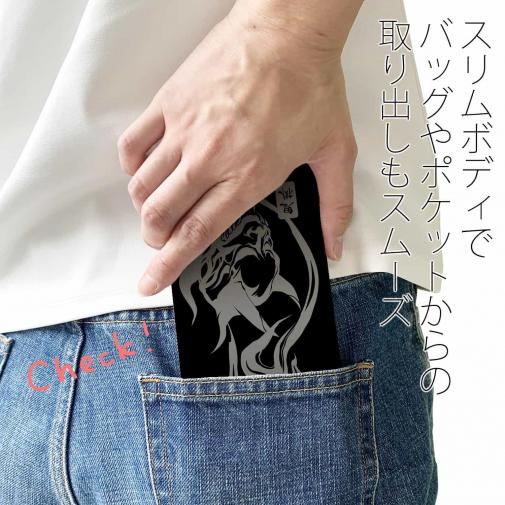 【手帳型ベルトなし】【Stick Case】鬼掛　鬼火般若バージョン・ブラック＆シルバー