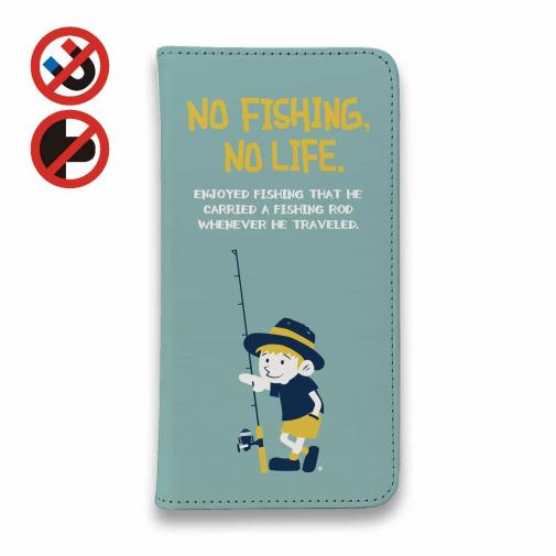 【手帳型ベルトなし】【Stick Case】【釣りざんまい】釣りに行きたい少年_ミント