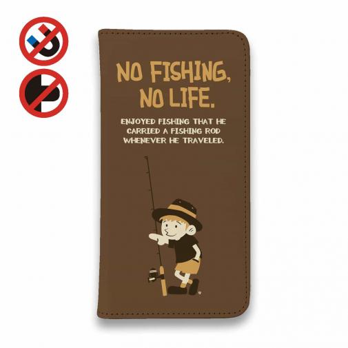 【手帳型ベルトなし】【Stick Case】【釣りざんまい】釣りに行きたい少年_ブラウン
