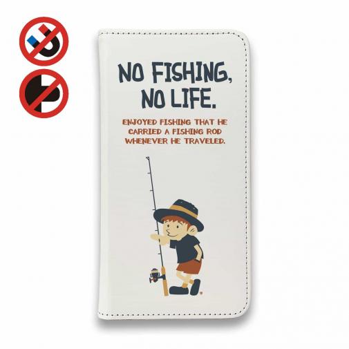 【手帳型ベルトなし】【Stick Case】【釣りざんまい】釣りに行きたい少年_ホワイト