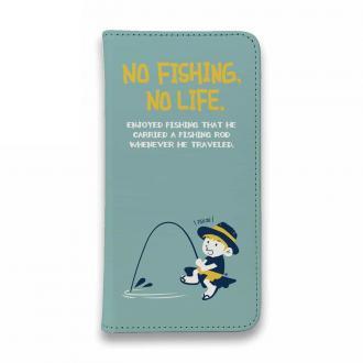 【手帳型ベルトなし】【Stick Case】【釣りざんまい】釣りを楽しむ少年_ミント