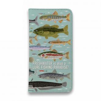 【手帳型ベルトなし】【Stick Case】【FISH MAN】フィッシングパラダイス「フレッシュウォーター編」ブルー