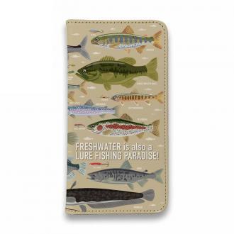 【手帳型ベルトなし】【Stick Case】【FISH MAN】フィッシングパラダイス「フレッシュウォーター編」ブラウン