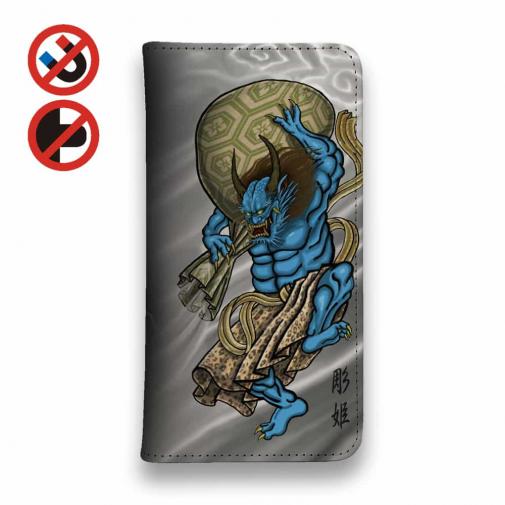 【彫姫】【手帳型ベルトなし】【Stick Case】風神雷神 和彫りデザイン