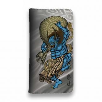 【彫姫】【手帳型ベルトなし】【Stick Case】風神雷神　和彫りデザイン
