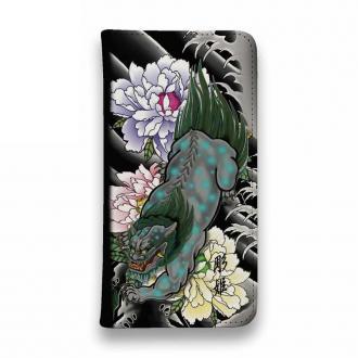 【彫姫】【手帳型ベルトなし】【Stick Case】唐獅子牡丹　和彫りデザイン