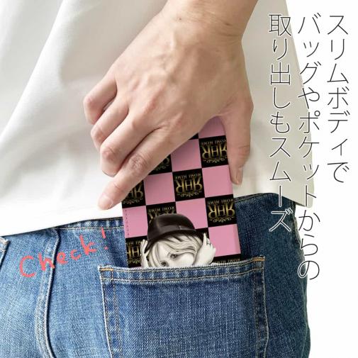 【ROMI HIME】【手帳型ベルトなし】【Stick Case】フ?ロック・チェック(市松模様)　ピンク