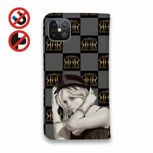 【ROMI HIME】【手帳型ベルトなし】【Stick Case】フ?ロック・チェック(市松模様)　グレー