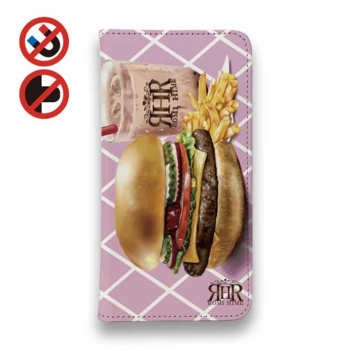 【ROMI HIME】【手帳型ベルトなし】【Stick Case】ハンバーガー ピンク