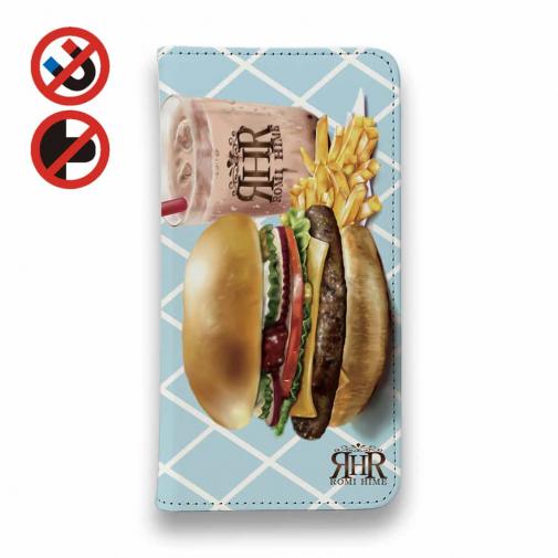 【ROMI HIME】【手帳型ベルトなし】【Stick Case】ハンバーガー ブルー