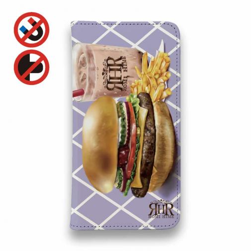 【ROMI HIME】【手帳型ベルトなし】【Stick Case】ハンバーガー パープル