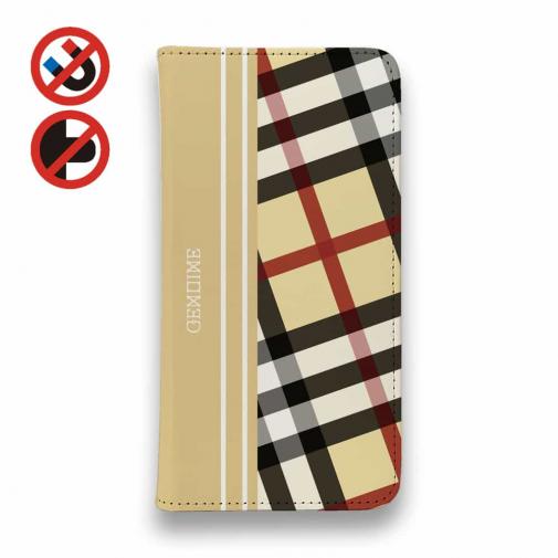 【Genuine】【手帳型ベルトなし】【Stick Case】チェック柄 ベージュ&クリーム