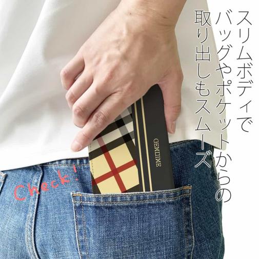 【Genuine】【手帳型ベルトなし】【Stick Case】チェック柄　ベージュ＆グレー