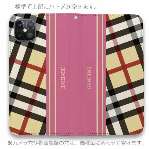 【Genuine】【手帳型ベルトなし】【Stick Case】チェック柄　ベージュ＆ピンク