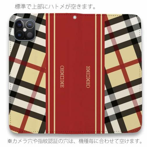 【Genuine】【手帳型ベルトなし】【Stick Case】チェック柄　ベージュ＆レッド