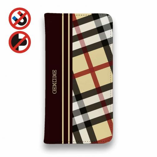 【Genuine】【手帳型ベルトなし】【Stick Case】チェック柄 ベージュ&ブラウン