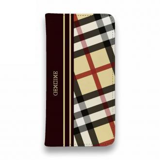 【Genuine】【手帳型ベルトなし】【Stick Case】チェック柄　ベージュ＆ブラウン