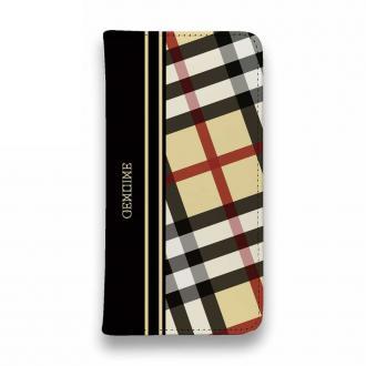 【Genuine】【手帳型ベルトなし】【Stick Case】チェック柄　ベージュ＆ブラック