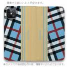 【Genuine】【手帳型ベルトなし】【Stick Case】チェック柄　ブルー＆クリーム