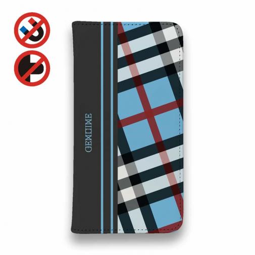 【Genuine】【手帳型ベルトなし】【Stick Case】チェック柄 ブルー&グレー