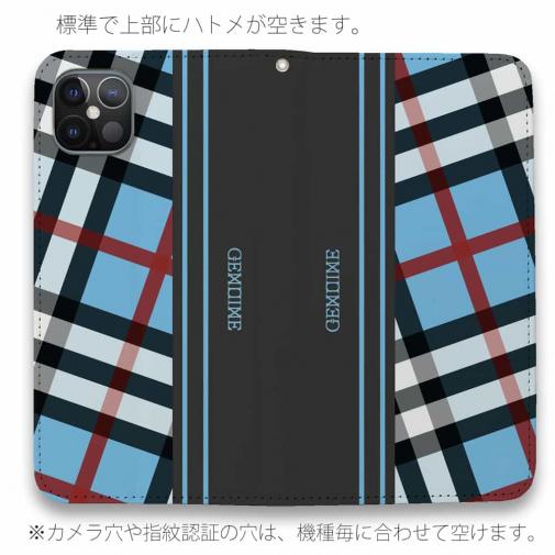 【Genuine】【手帳型ベルトなし】【Stick Case】チェック柄　ブルー＆グレー