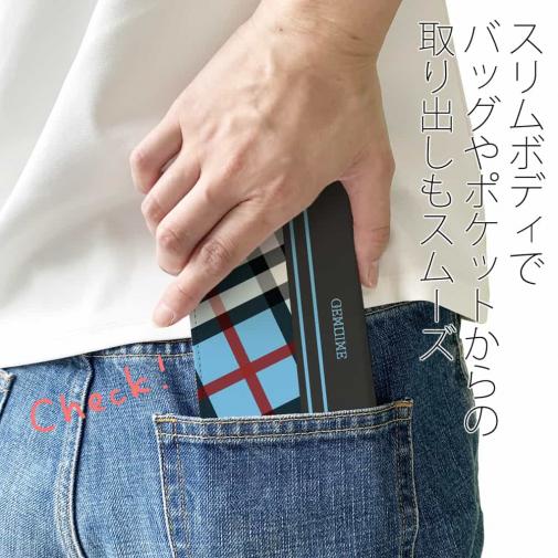 【Genuine】【手帳型ベルトなし】【Stick Case】チェック柄　ブルー＆グレー