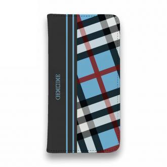 【Genuine】【手帳型ベルトなし】【Stick Case】チェック柄　ブルー＆グレー