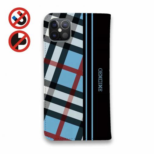 【Genuine】【手帳型ベルトなし】【Stick Case】チェック柄　ブルー＆ブラック