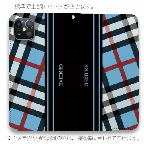 【Genuine】【手帳型ベルトなし】【Stick Case】チェック柄　ブルー＆ブラック
