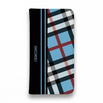 【Genuine】【手帳型ベルトなし】【Stick Case】チェック柄　ブルー＆ブラック