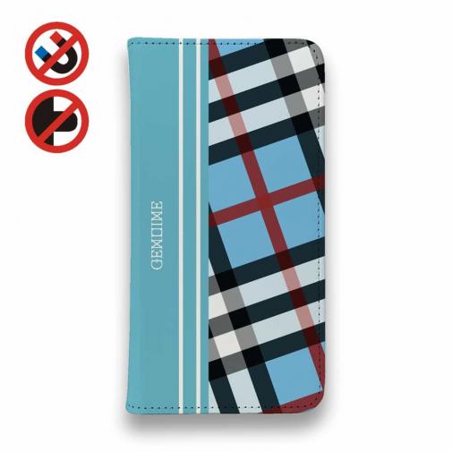 【Genuine】【手帳型ベルトなし】【Stick Case】チェック柄 ブルー&ブルー