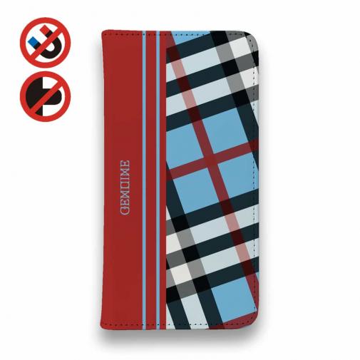 【Genuine】【手帳型ベルトなし】【Stick Case】チェック柄 ブルー&レッド