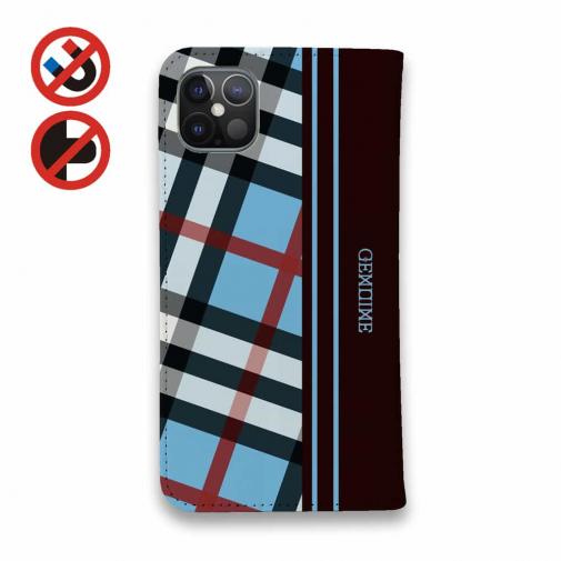 【Genuine】【手帳型ベルトなし】【Stick Case】チェック柄　ブルー＆ブラウン