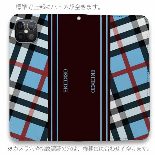 【Genuine】【手帳型ベルトなし】【Stick Case】チェック柄　ブルー＆ブラウン