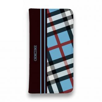 【Genuine】【手帳型ベルトなし】【Stick Case】チェック柄　ブルー＆ブラウン