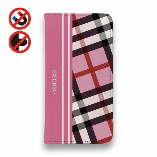【Genuine】【手帳型ベルトなし】【Stick Case】チェック柄 ピンク&ピンク