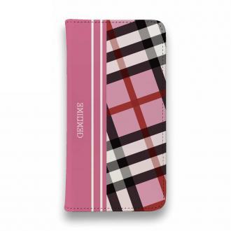 【Genuine】【手帳型ベルトなし】【Stick Case】チェック柄　ピンク＆ピンク