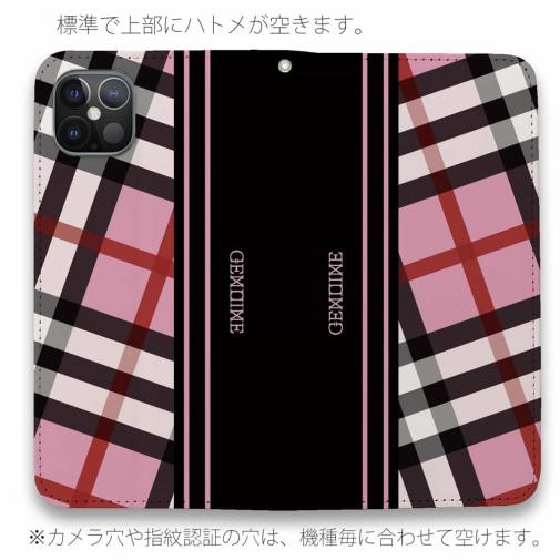 【Genuine】【手帳型ベルトなし】【Stick Case】チェック柄　ピンク＆ブラック