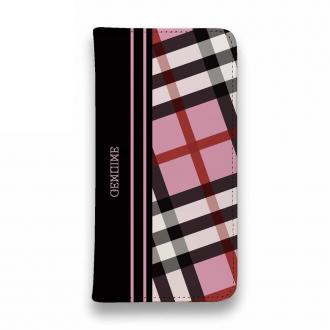 【Genuine】【手帳型ベルトなし】【Stick Case】チェック柄　ピンク＆ブラック