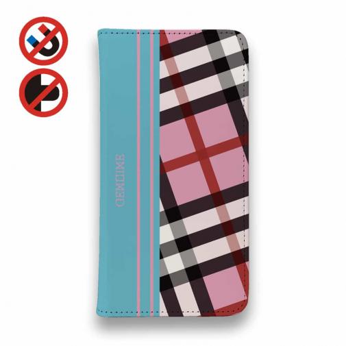 【Genuine】【手帳型ベルトなし】【Stick Case】チェック柄 ピンク&ブルー