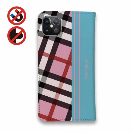 【Genuine】【手帳型ベルトなし】【Stick Case】チェック柄　ピンク＆ブルー