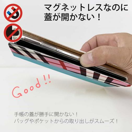 【Genuine】【手帳型ベルトなし】【Stick Case】チェック柄　ピンク＆ブルー