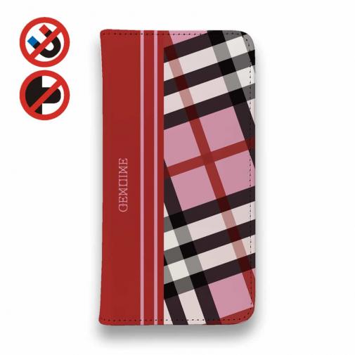 【Genuine】【手帳型ベルトなし】【Stick Case】チェック柄 ピンク&レッド