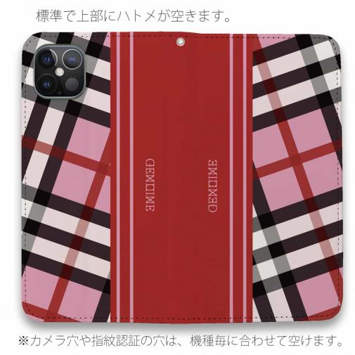 【Genuine】【手帳型ベルトなし】【Stick Case】チェック柄　ピンク＆レッド