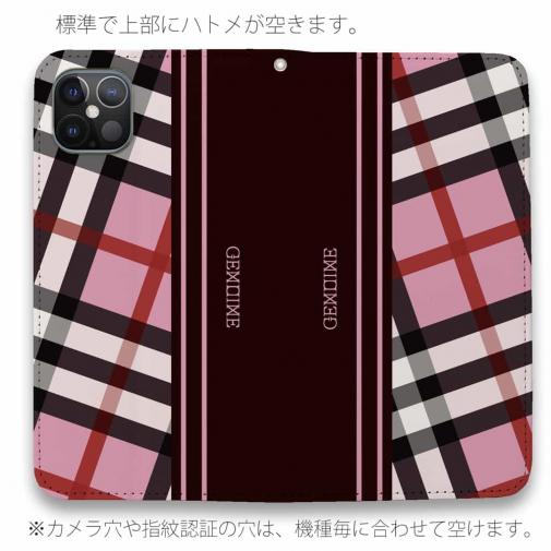 【Genuine】【手帳型ベルトなし】【Stick Case】チェック柄　ピンク＆ブラウン