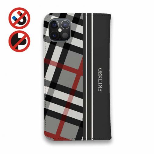 【Genuine】【手帳型ベルトなし】【Stick Case】チェック柄　グレー＆グレー