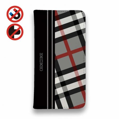 【Genuine】【手帳型ベルトなし】【Stick Case】チェック柄 グレー&ブラック