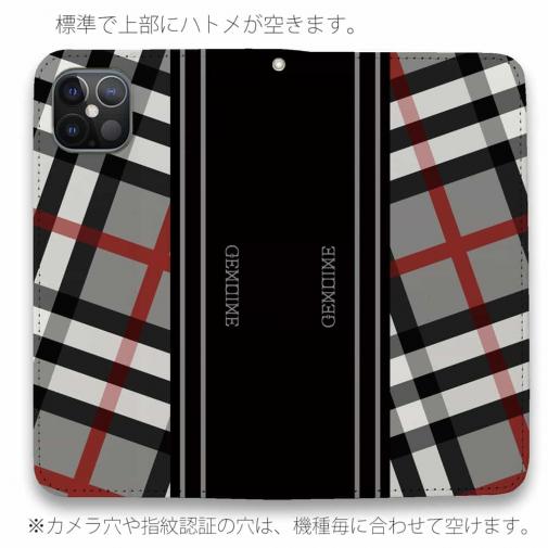 【Genuine】【手帳型ベルトなし】【Stick Case】チェック柄　グレー＆ブラック