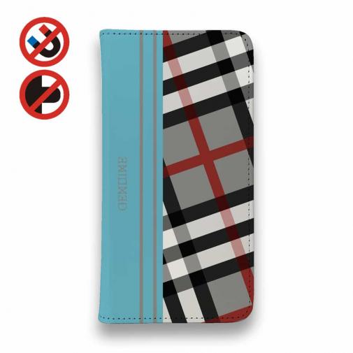 【Genuine】【手帳型ベルトなし】【Stick Case】チェック柄 グレー&ブルー